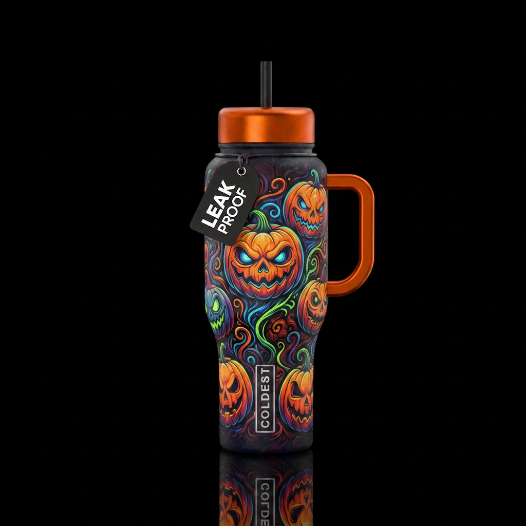 Grateful Dead inspired Pumpkin Heads, vibrant, sca... water bottle design