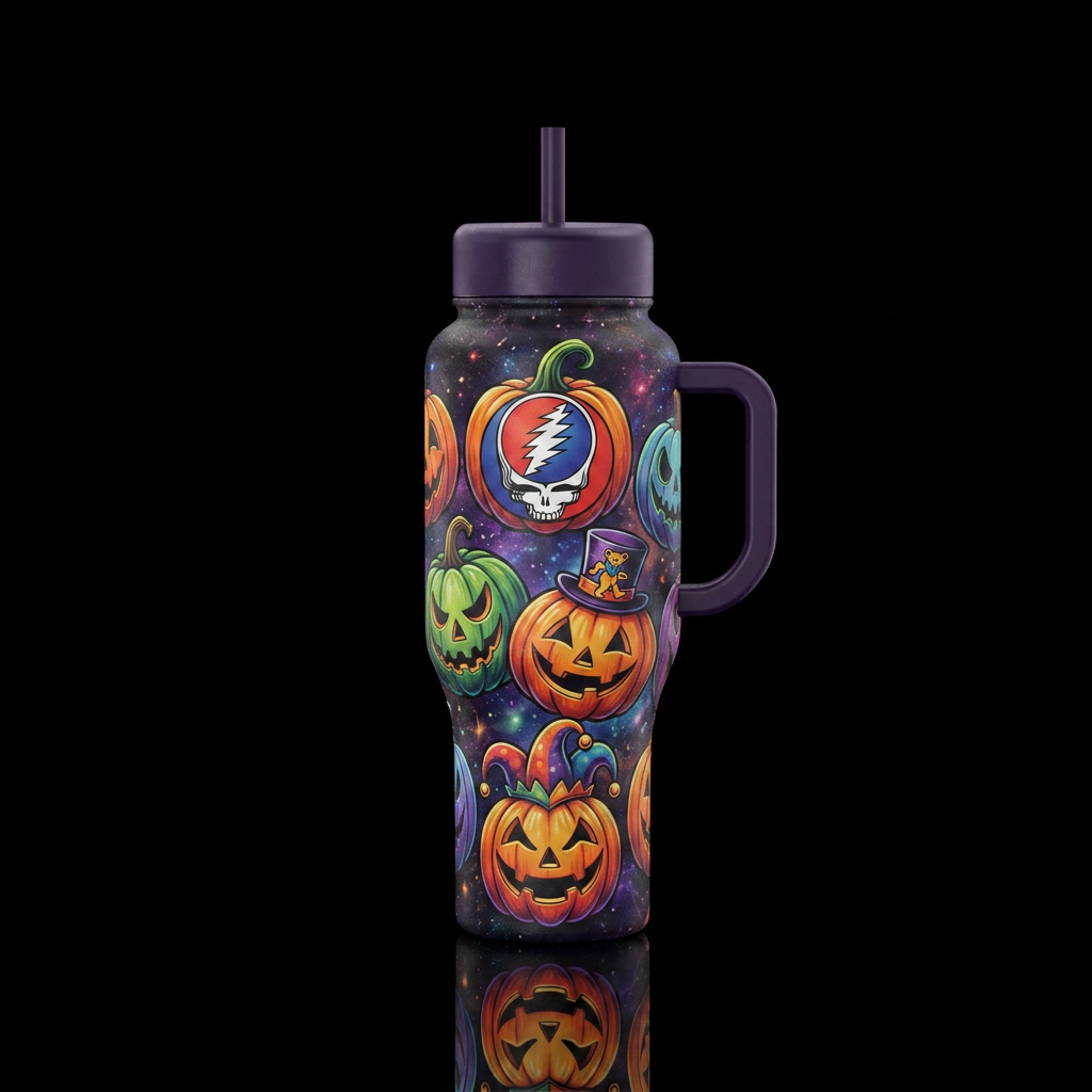 Grateful Dead inspired Pumpkin Heads, vibrant, sca... water bottle design