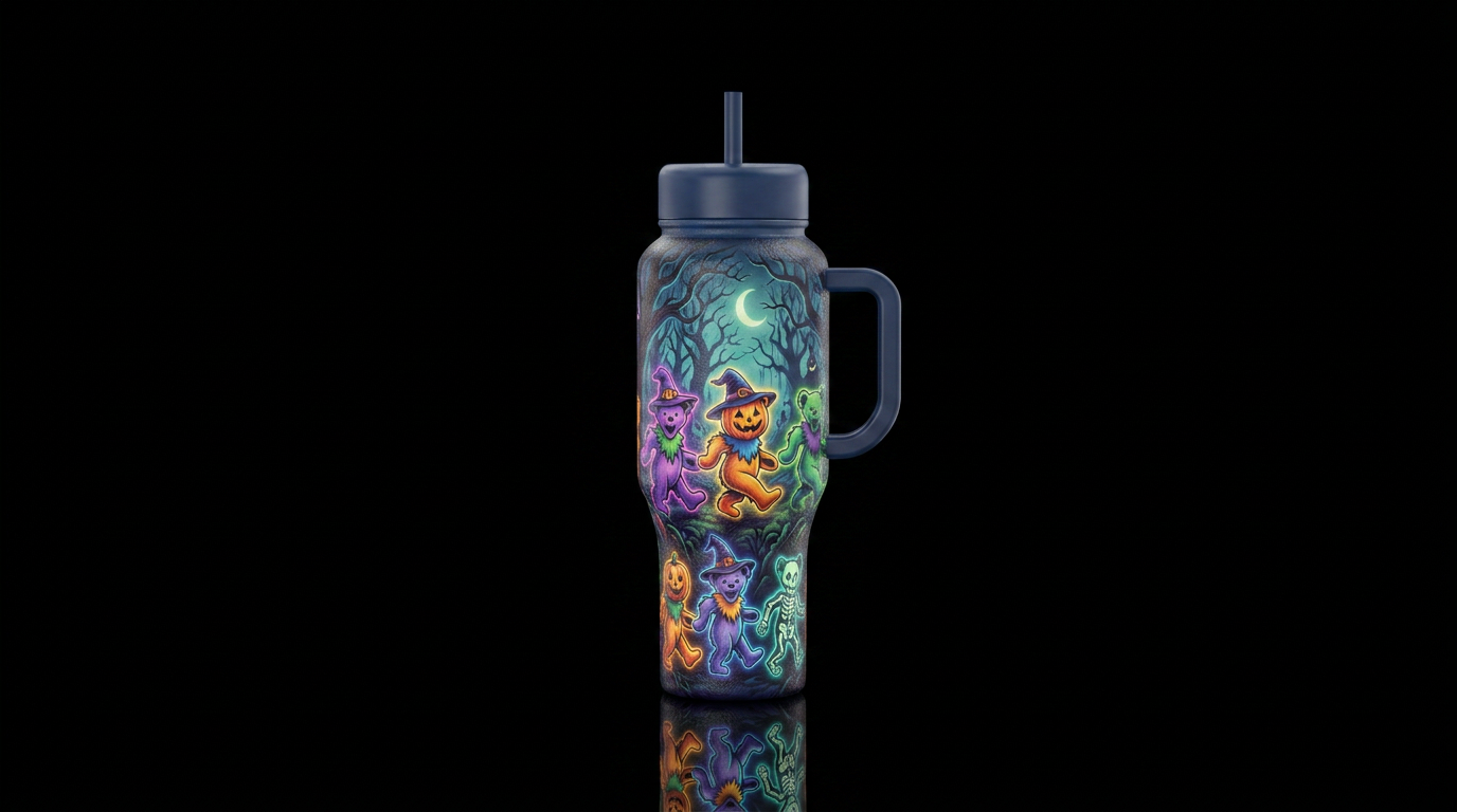 Grateful Dead  Halloween inbued Bears inspired glo... water bottle design