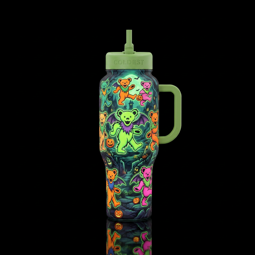 Grateful Dead  Halloween inbued Bears inspired glo... water bottle design