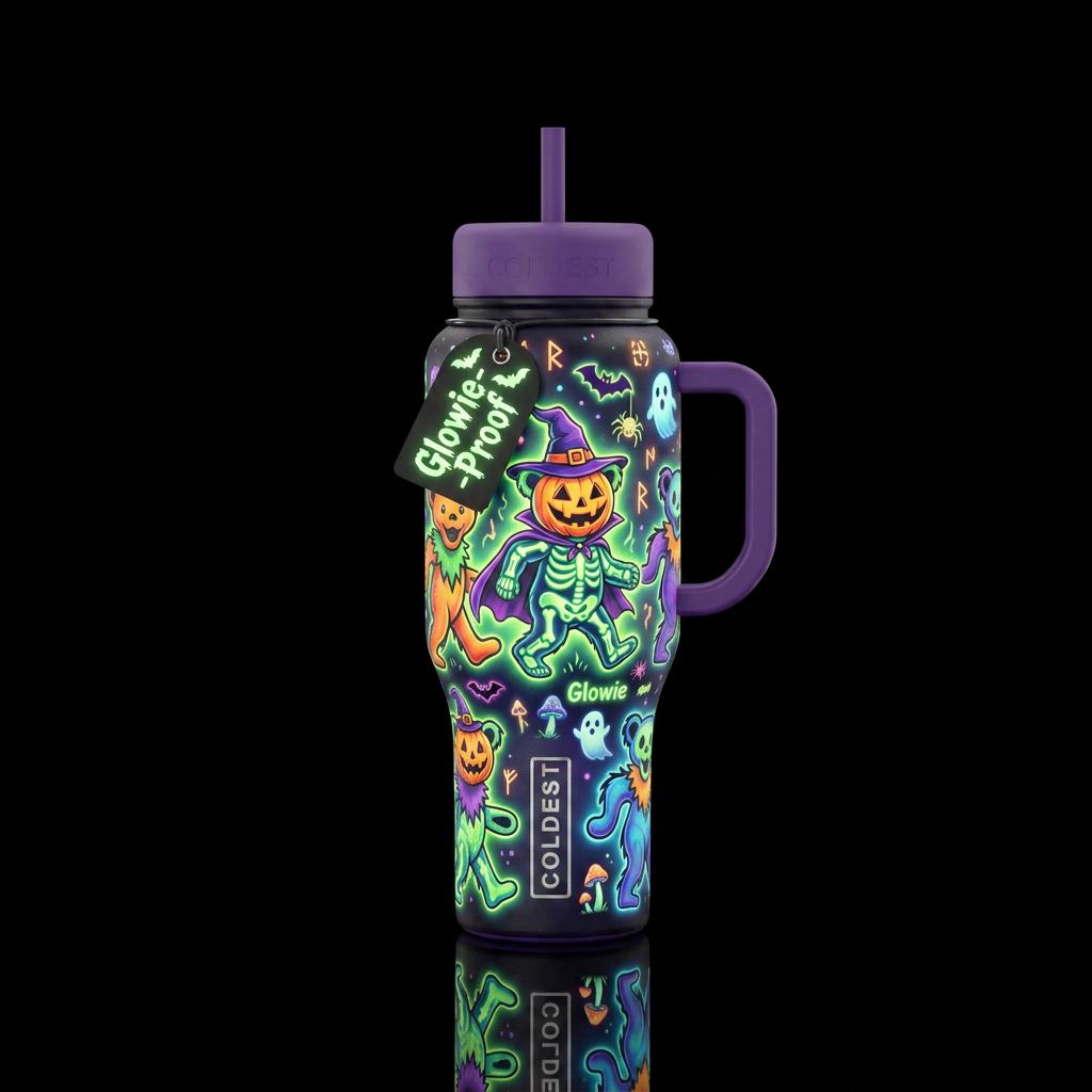 Grateful Dead Bears inspired glowie cartoon Hallow... water bottle design