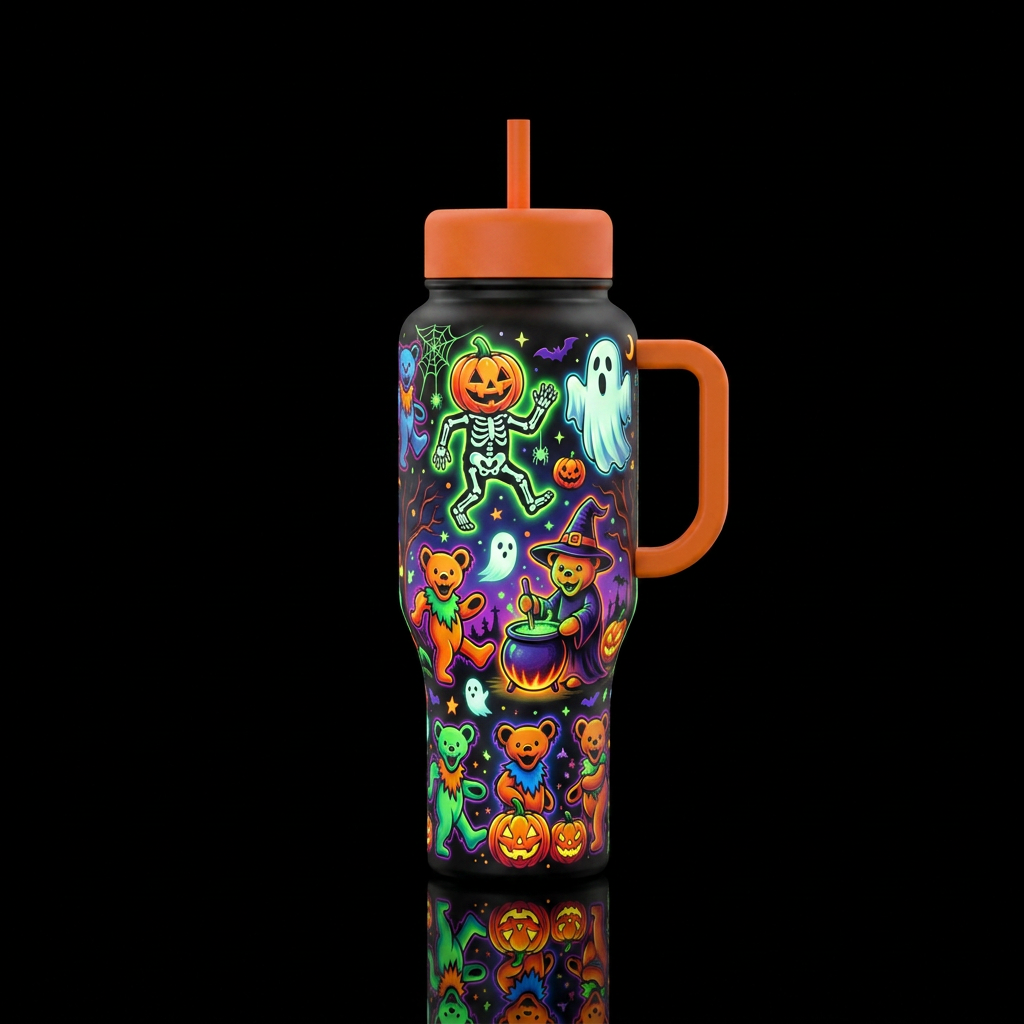 Grateful Dead Bears inspired glowie cartoon Hallow... water bottle design
