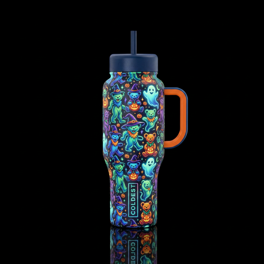 Grateful Dead Bears inspired glowie cartoon Hallow... water bottle design