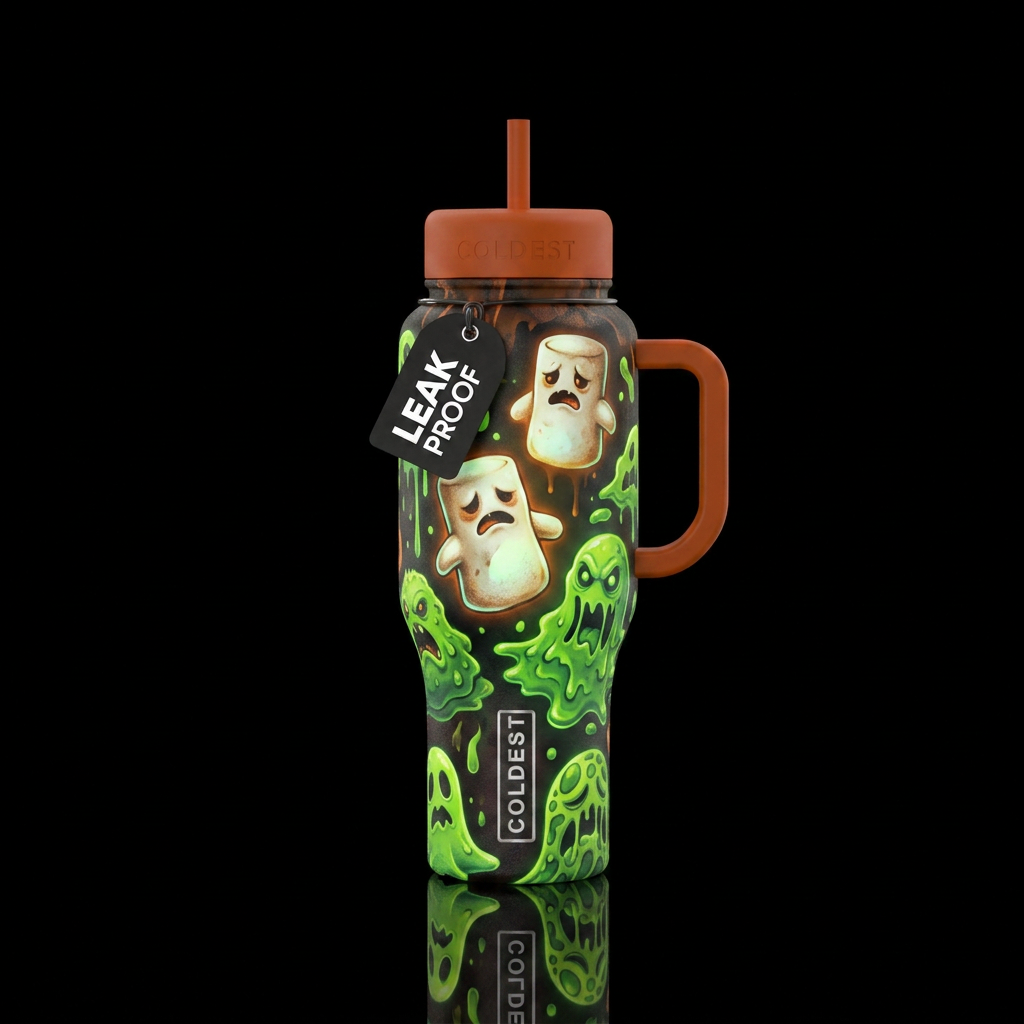 Scary halloween inbued glow in the dark marshmallo... water bottle design