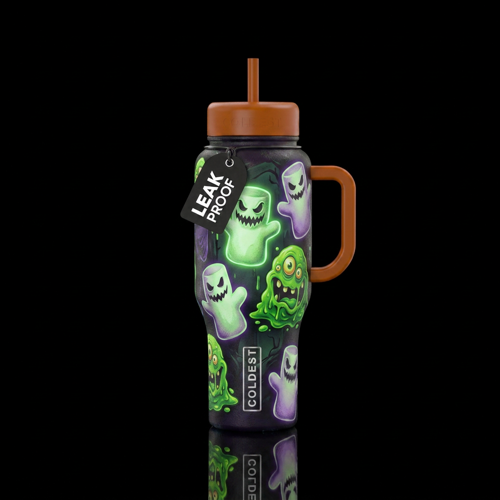 Scary halloween inbued glow in the dark marshmallo... water bottle design