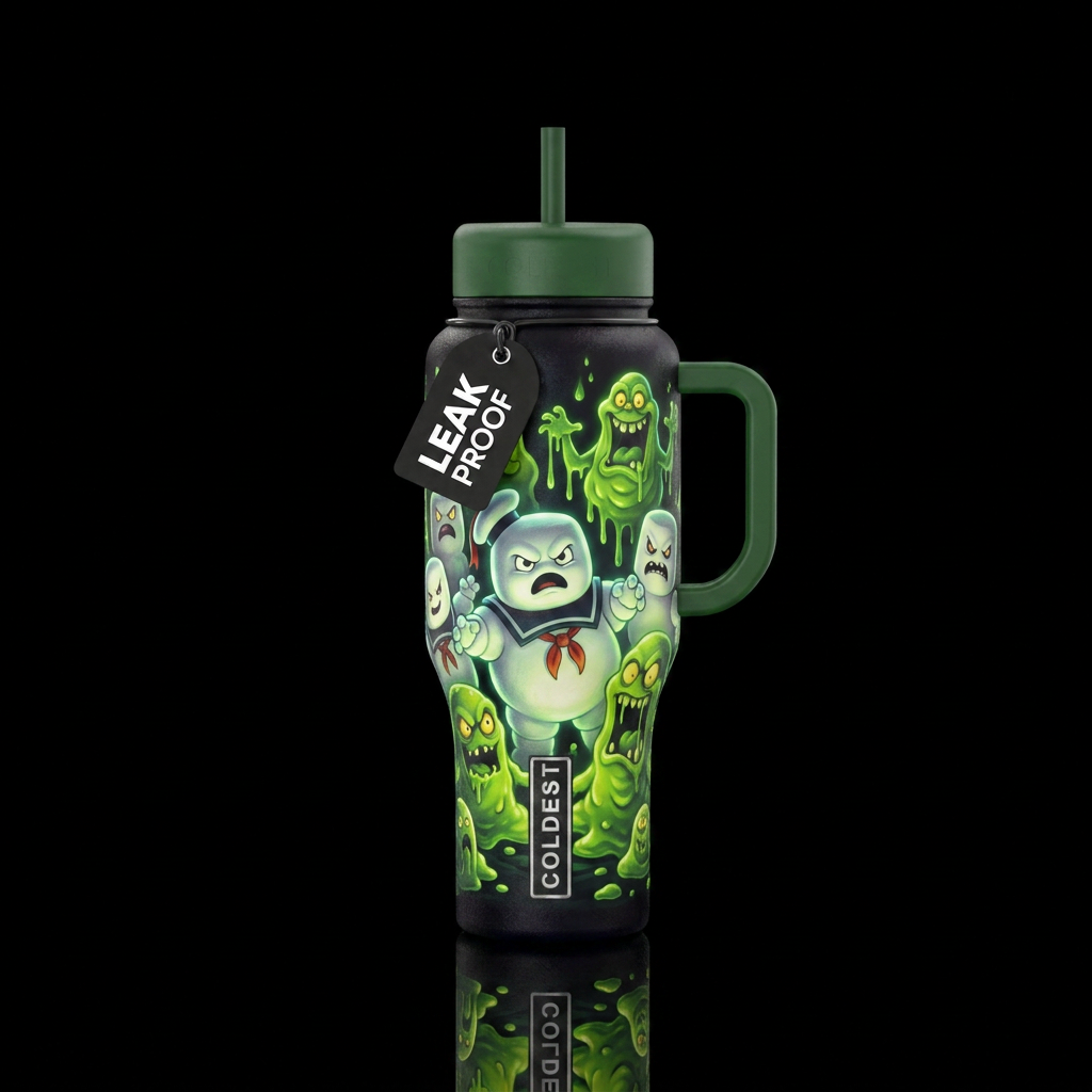 Scary halloween inbued glow in the dark marshmallo... water bottle design