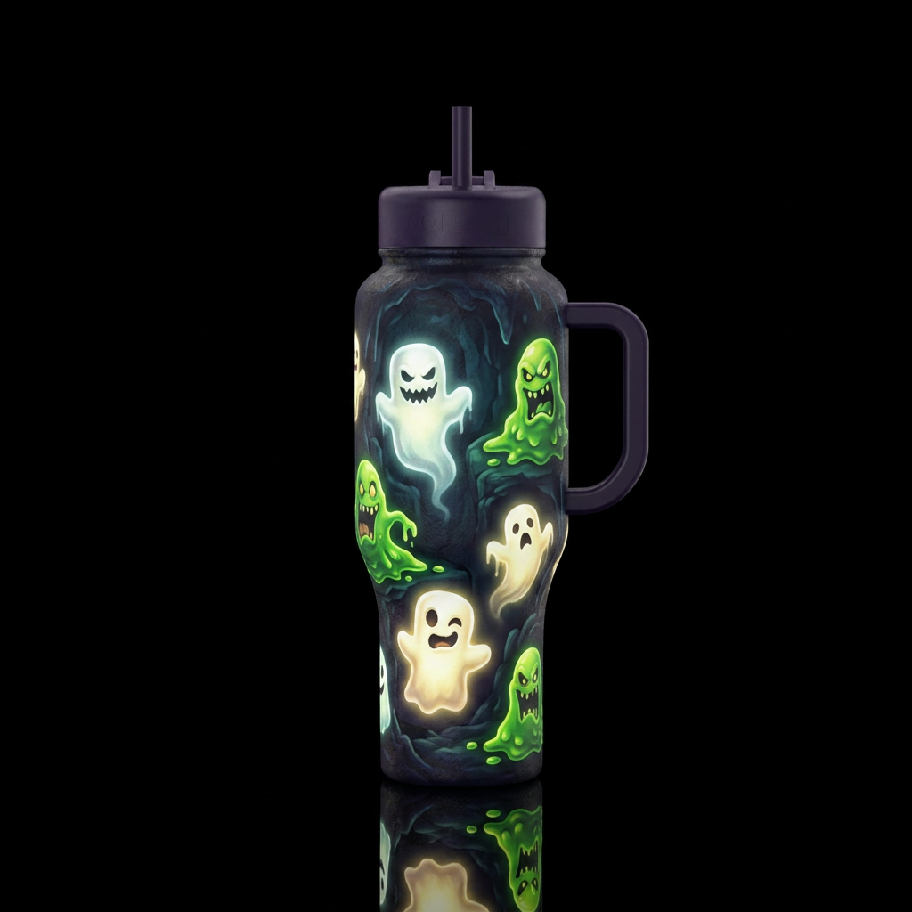 Scary halloween inbued glow in the dark marshmallo... water bottle design