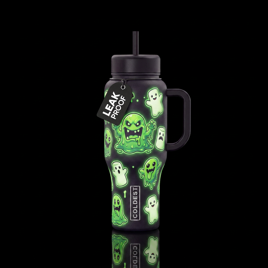 Scary halloween inbued glow in the dark marshmallo... water bottle design