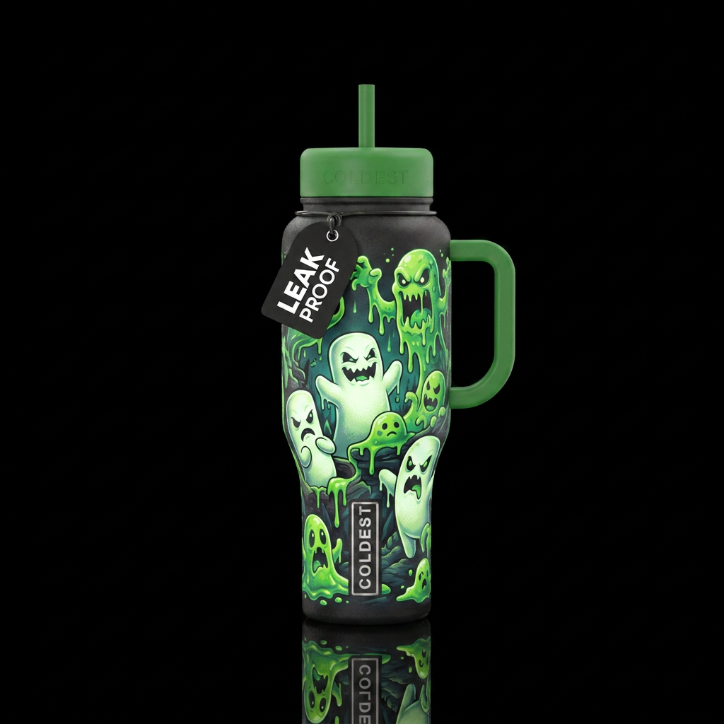 Scary halloween inbued glow in the dark marshmallo... water bottle design