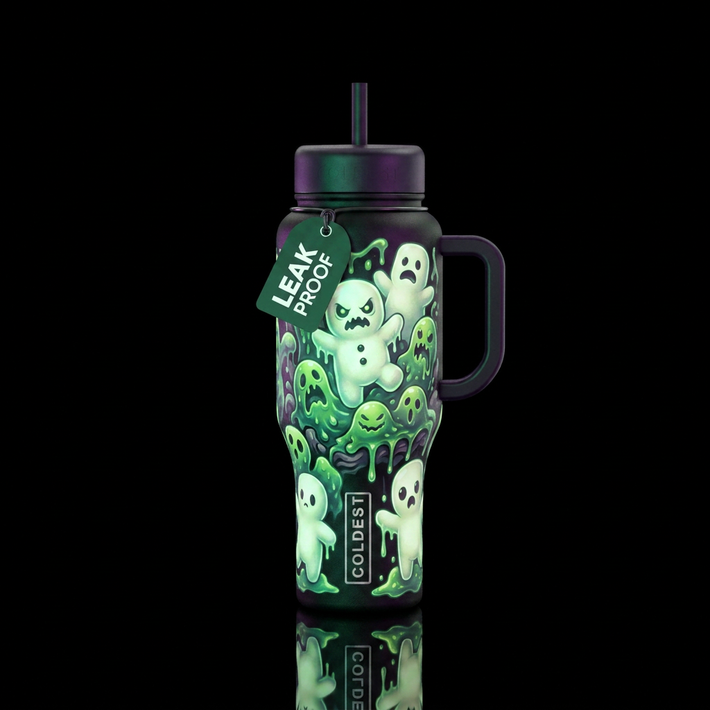 Scary halloween inbued glow in the dark marshmallo... water bottle design