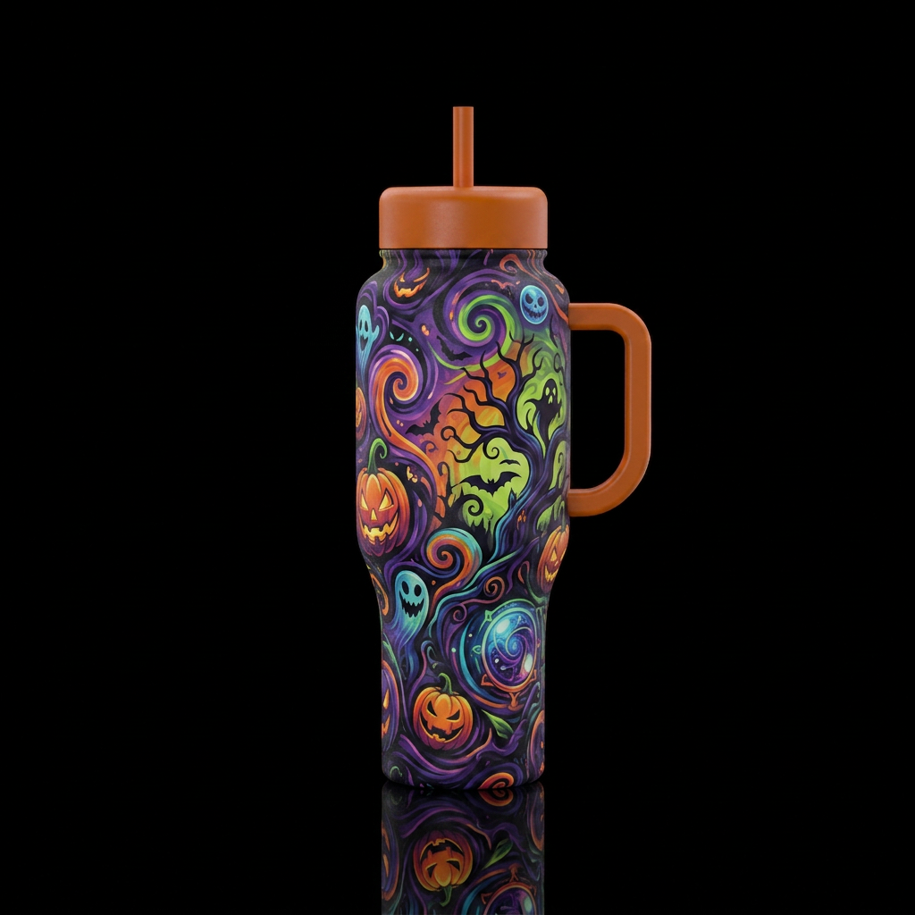Halloween swirl, scary, funny, fantasy, vibrant, m... water bottle design