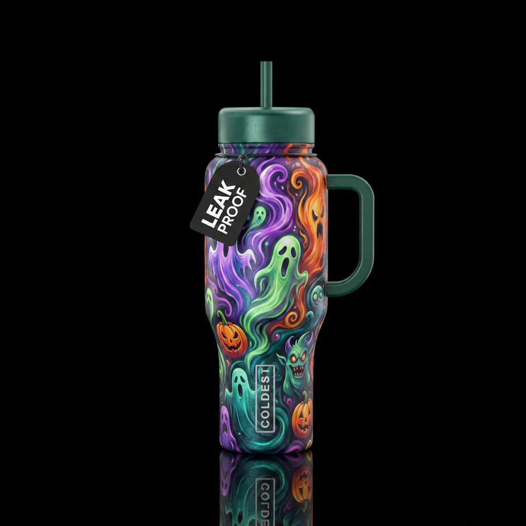 Halloween swirl, scary, funny, fantasy, vibrant, m... water bottle design