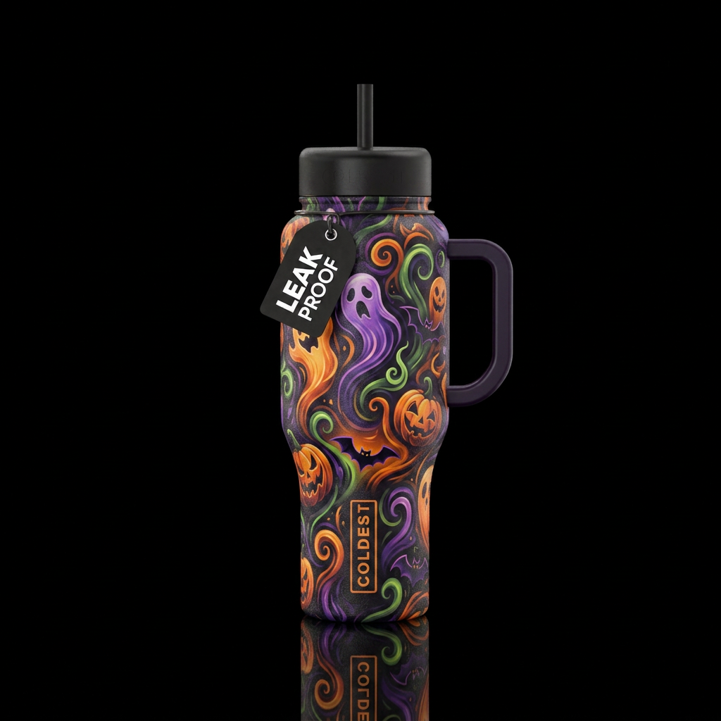 Halloween swirl, scary, funny, fantasy, vibrant, m... water bottle design