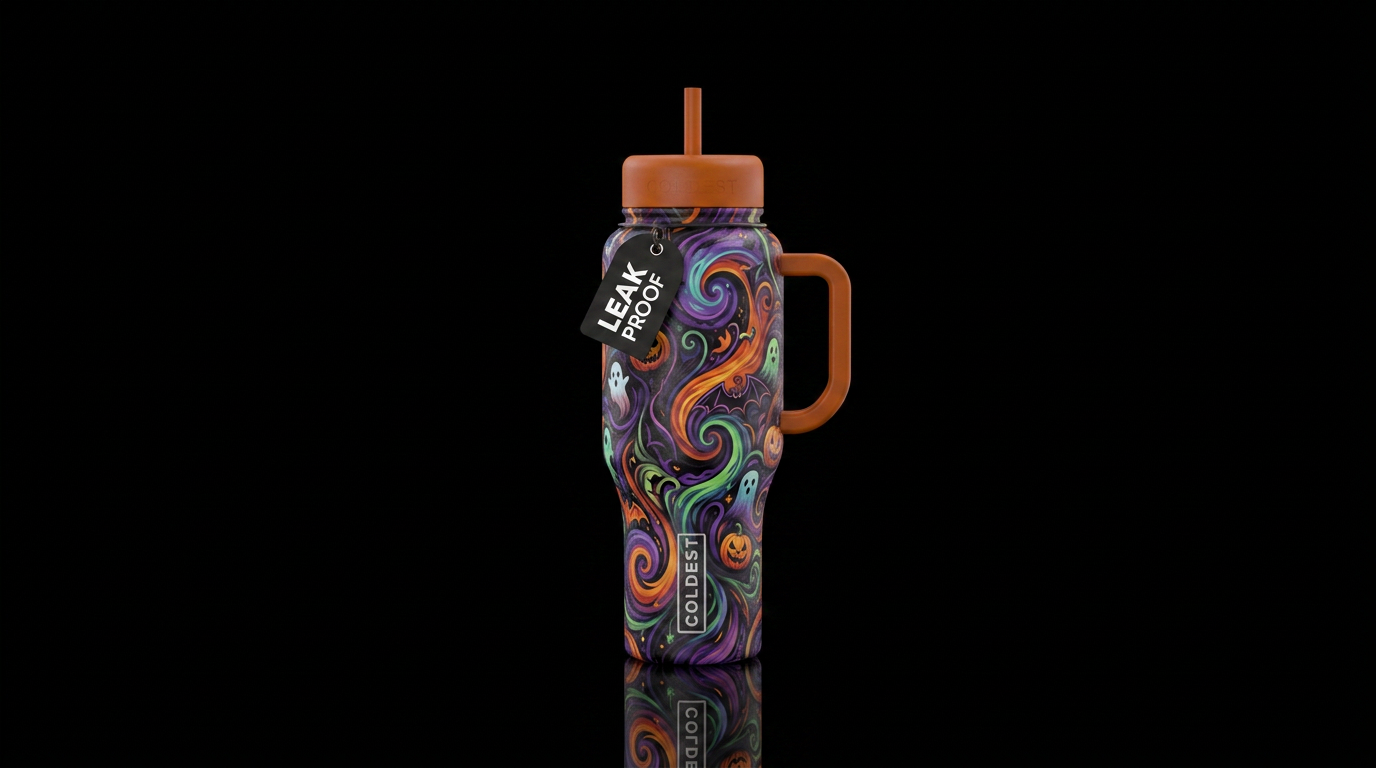 Halloween swirl, scary, funny, fantasy, vibrant, m... water bottle design