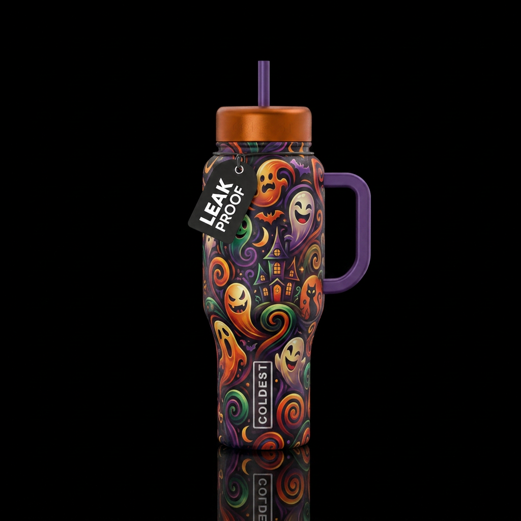 Halloween swirl, scary, funny, fantasy, vibrant, m... water bottle design