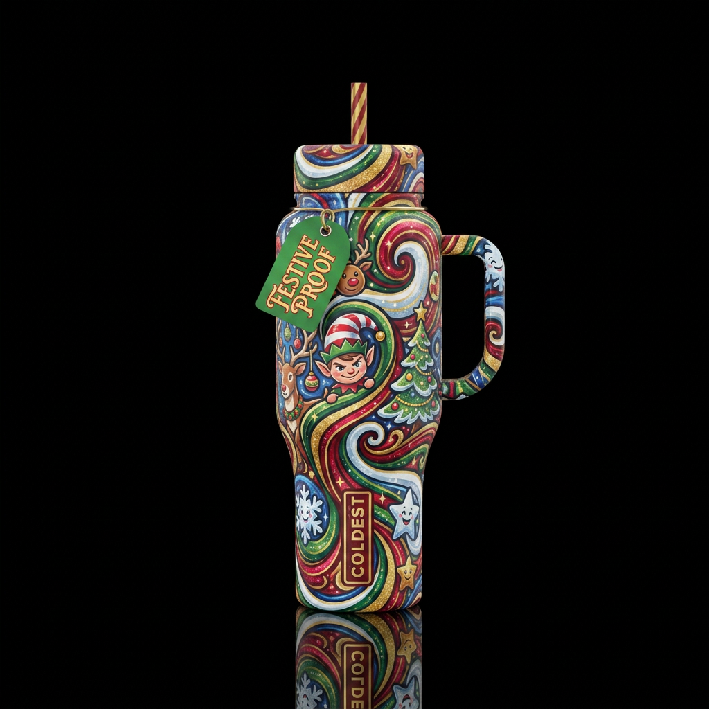 Christmas swirl, funny, beautiul, vibrant, magical... water bottle design