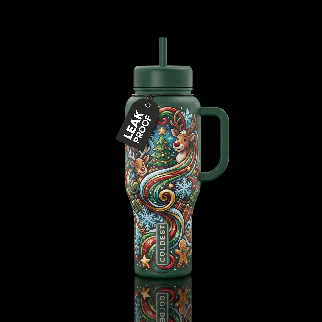 Christmas swirl, funny, beautiul, vibrant, magical... water bottle design