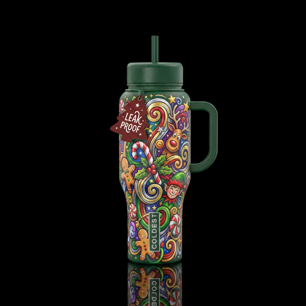 Christmas swirl, funny, beautiul, vibrant, magical... water bottle design