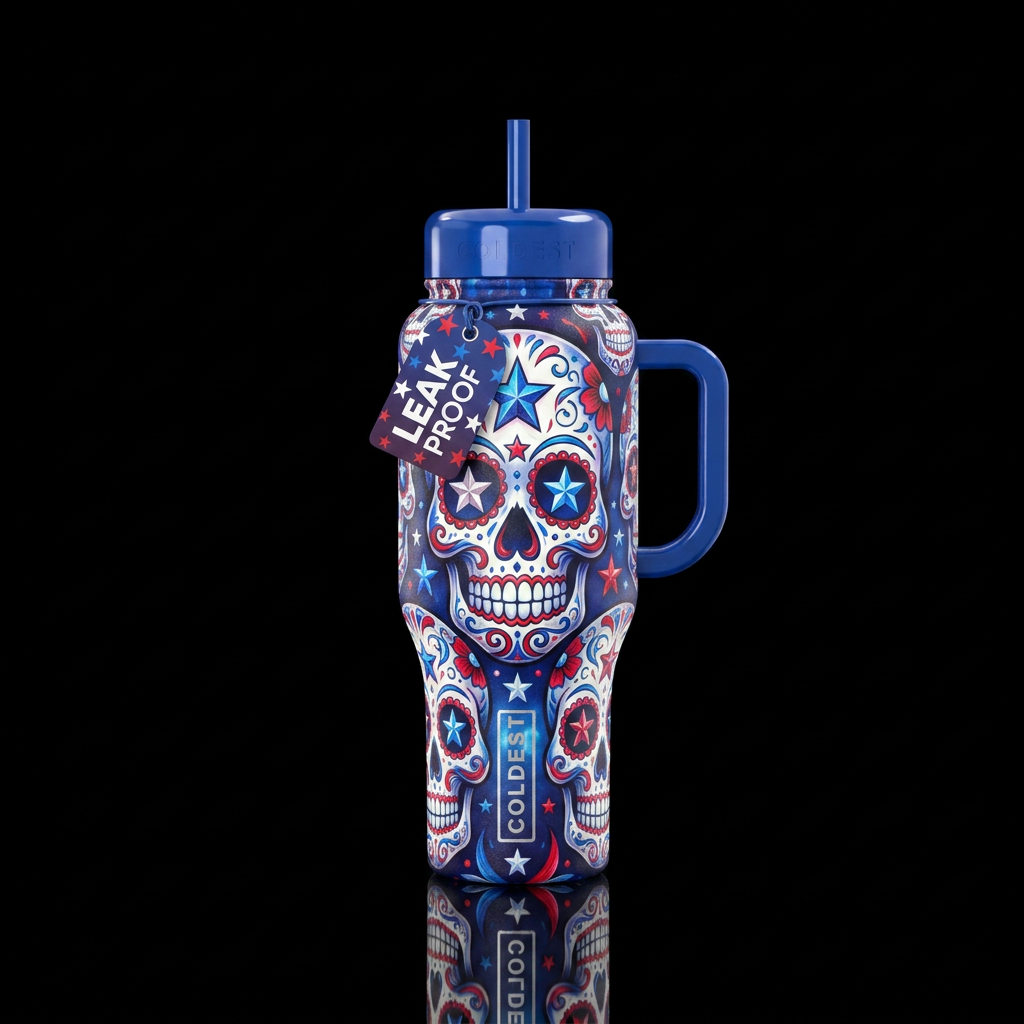 USA colors inbued Sugar Skulls with stars, beautiu... water bottle design