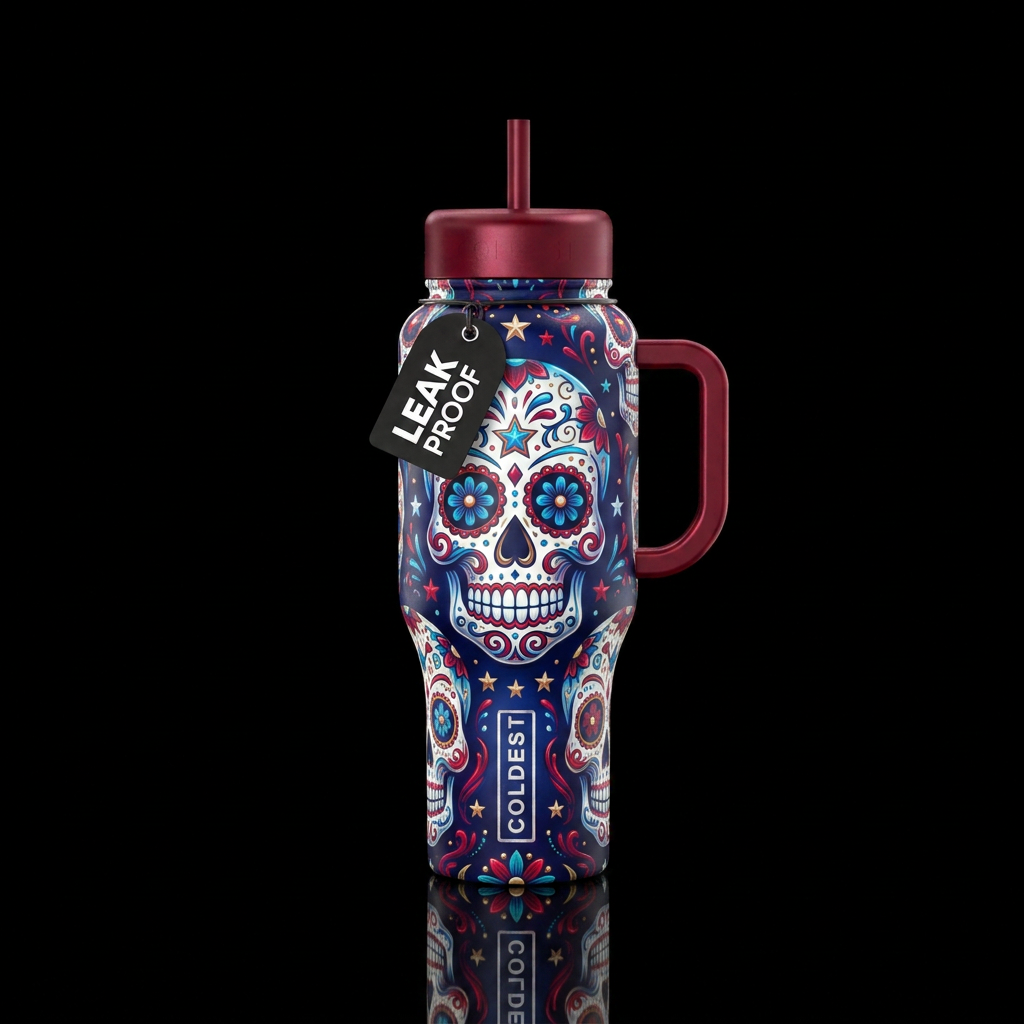 USA colors inbued Sugar Skulls with stars, beautiu... water bottle design