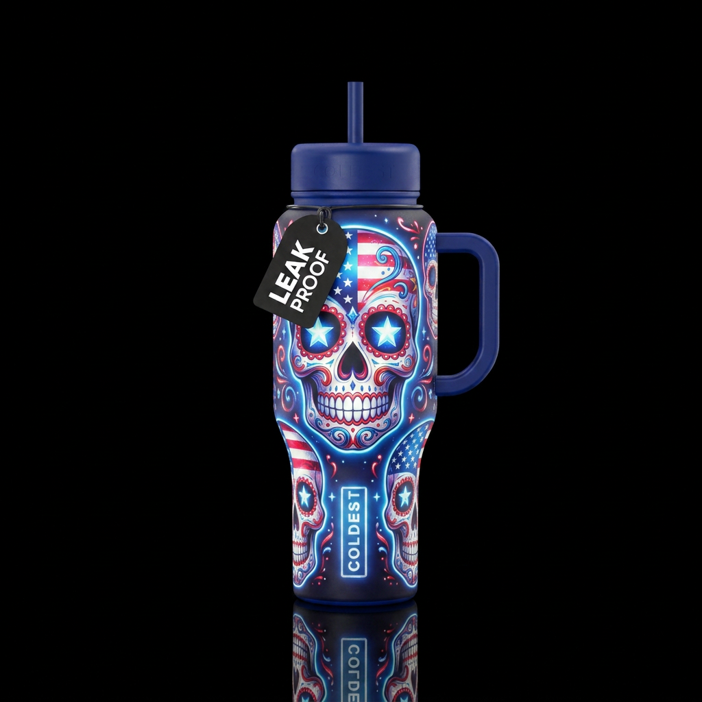 USA colors inbued Sugar Skulls with stars, beautiu... water bottle design