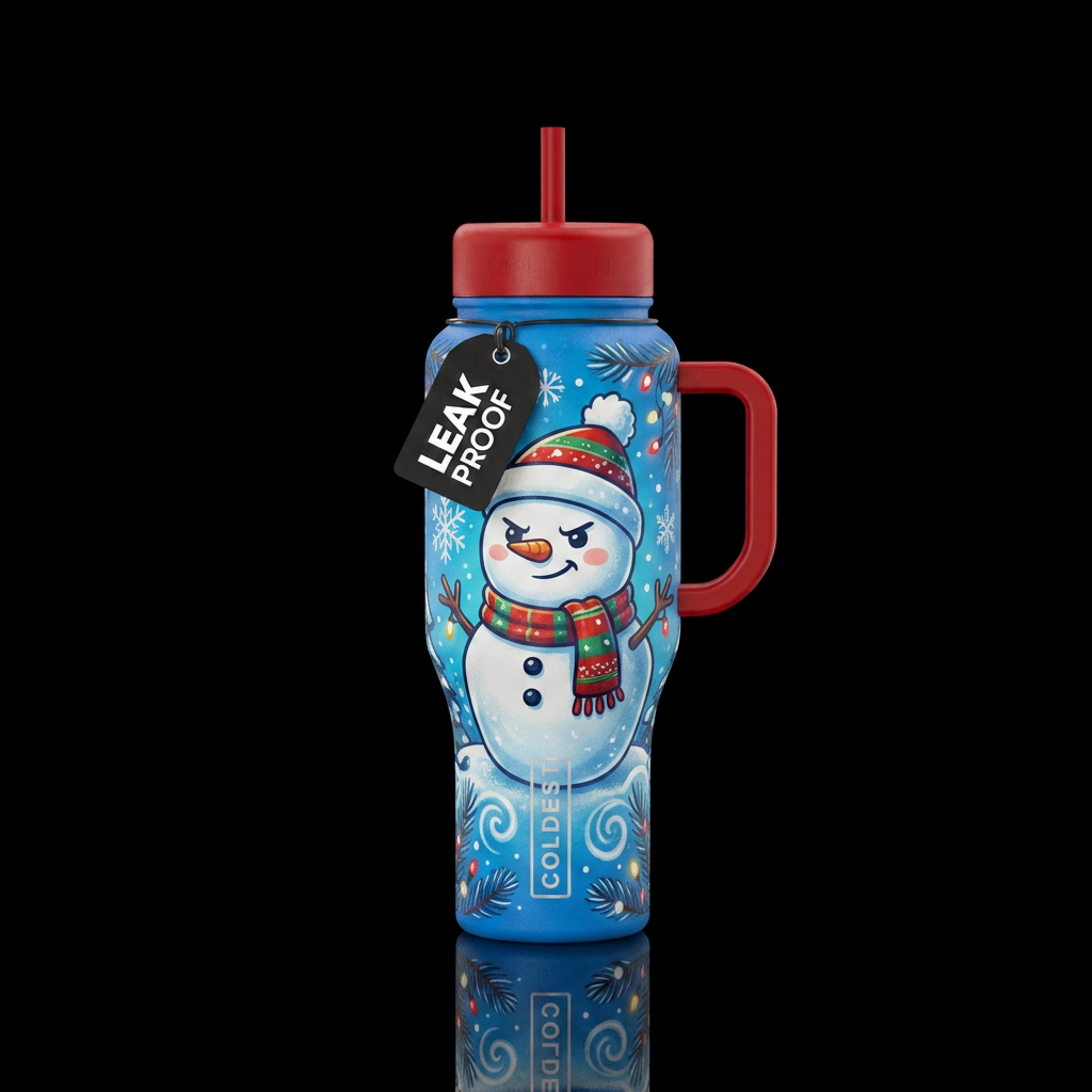 Mr. Snowy's Dad, christmas snowman cute funny cart... water bottle design