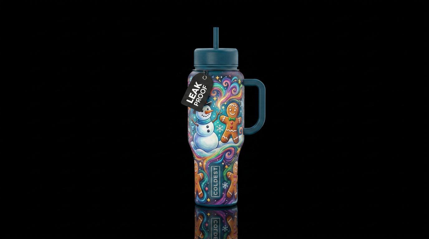 Mr. Snowy and Mr. Gingy, snowmen and gingerbread m... water bottle design