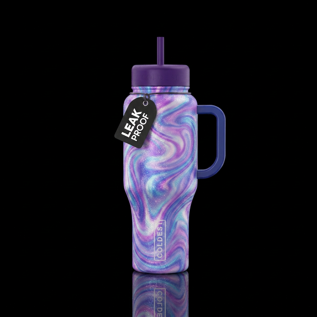 Every purple color possible swirled together with ... water bottle design