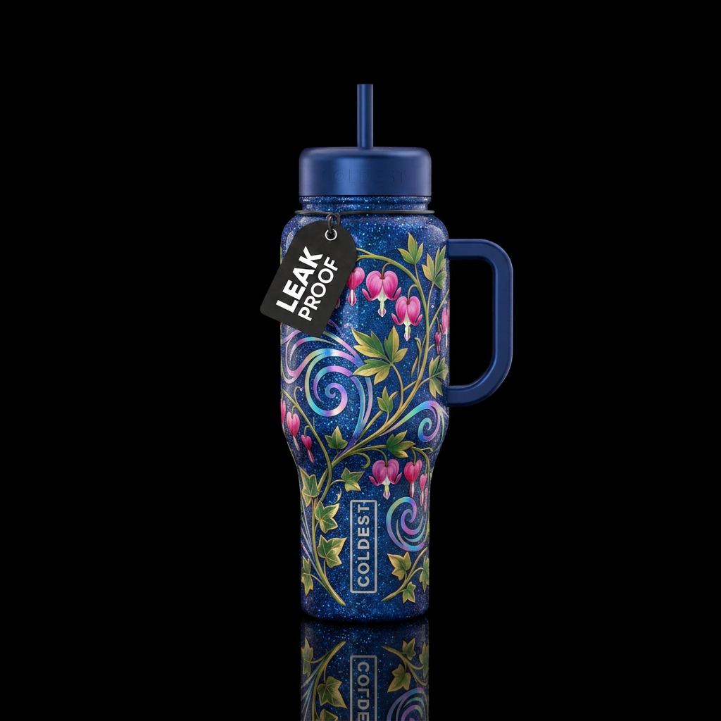 Bleeding hearts flowers with two toned ivy vines w... water bottle design