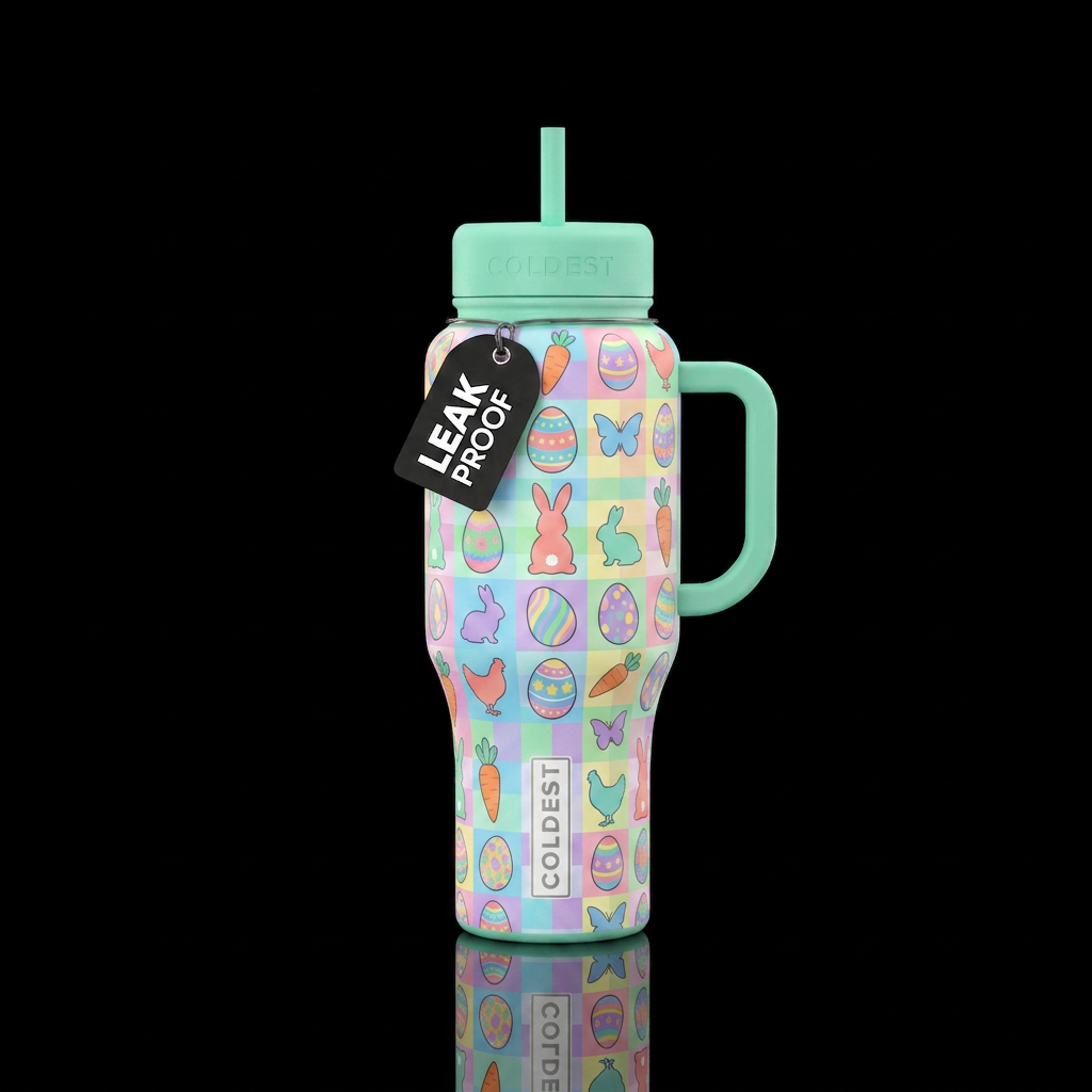 Easter eggs carrots bunny silhouettes chicken silh... water bottle design