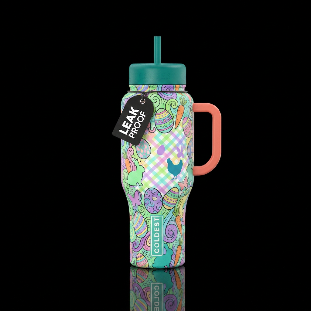 Easter eggs carrots bunny silhouettes chicken silh... water bottle design