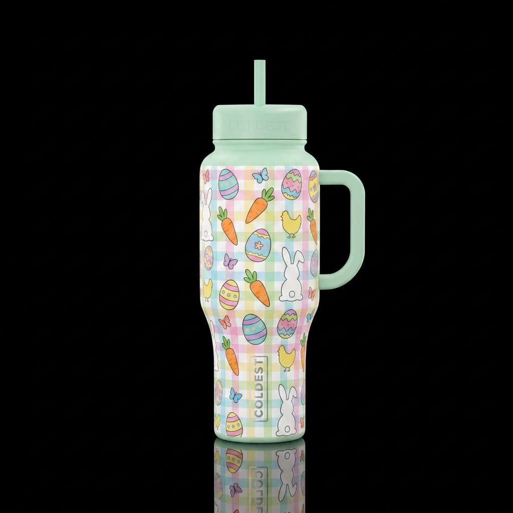 Easter eggs carrots bunny silhouettes chicken silh... water bottle design