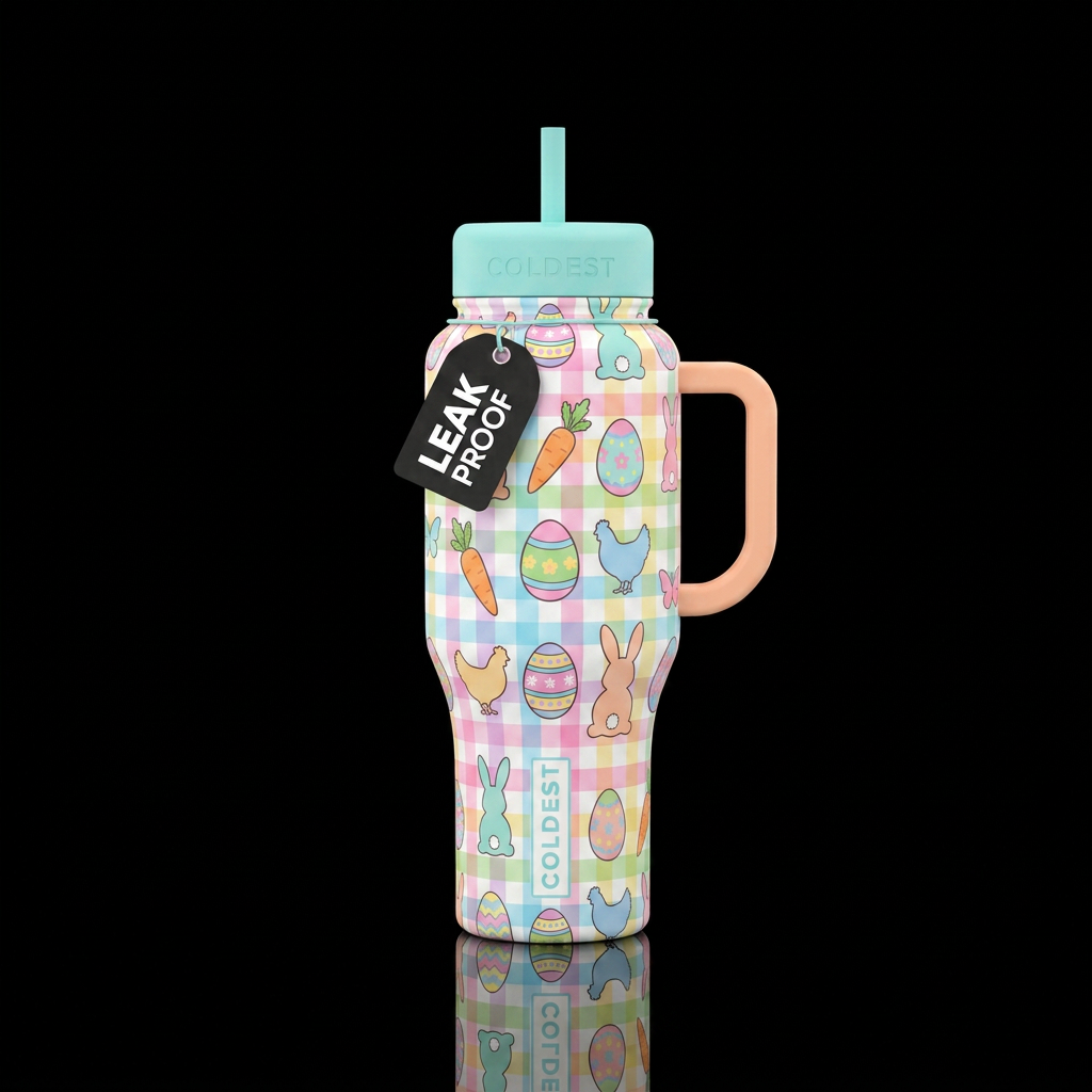 Easter eggs carrots bunny silhouettes chicken silh... water bottle design