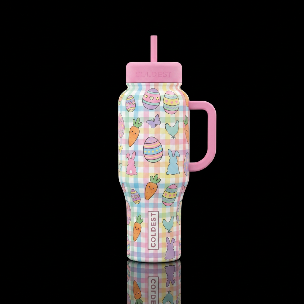 Easter eggs carrots bunny silhouettes chicken silh... water bottle design