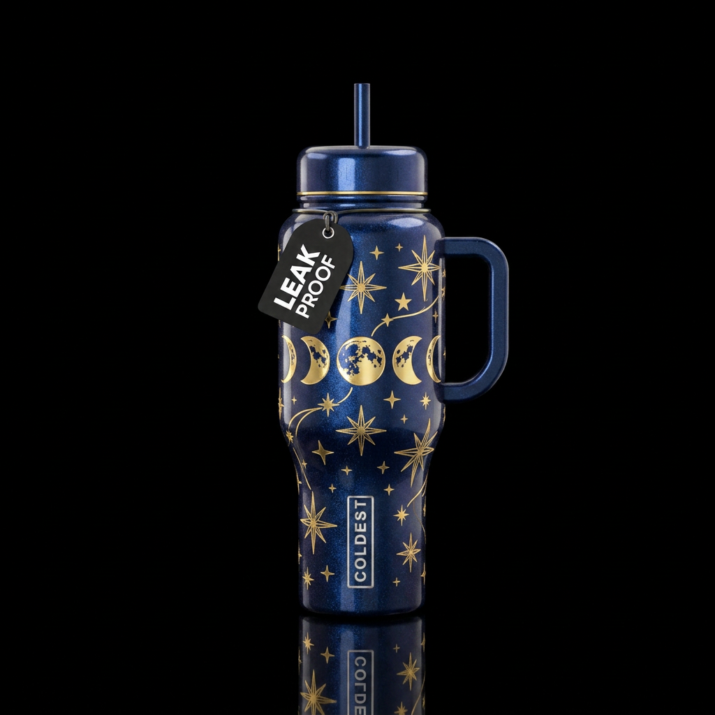 Shiny metallic gold stars and  shiny metallic gold... water bottle design