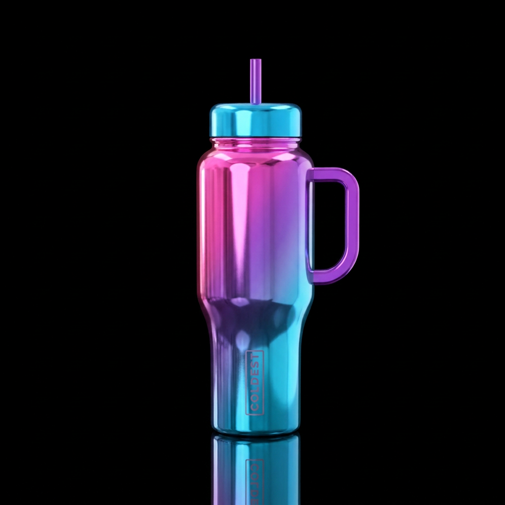 Shiny metallic neon pink shiny metallic purple shi... water bottle design