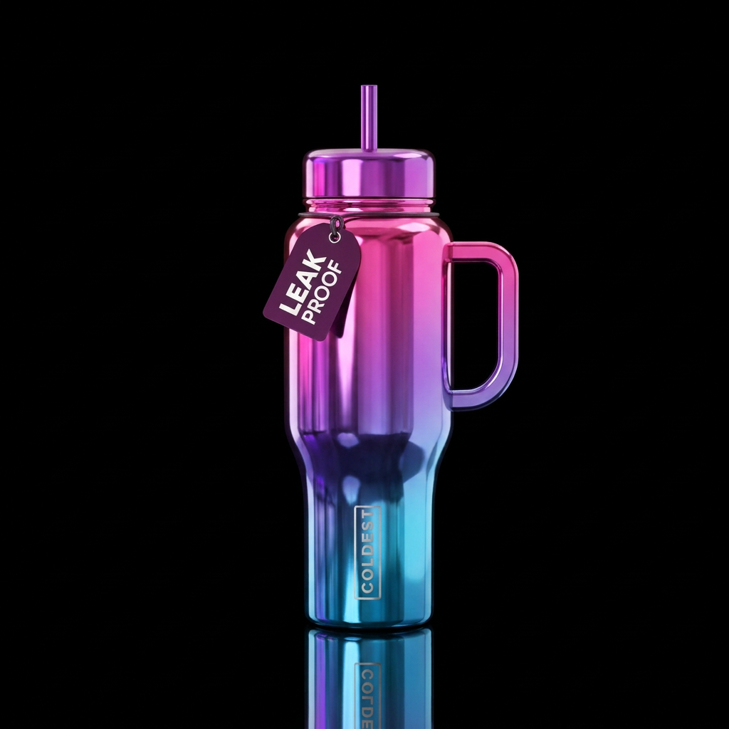 Shiny metallic neon pink shiny metallic purple shi... water bottle design