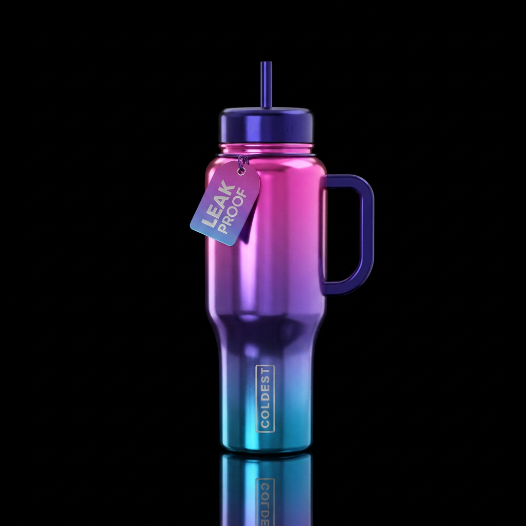 Shiny metallic neon pink shiny metallic purple shi... water bottle design