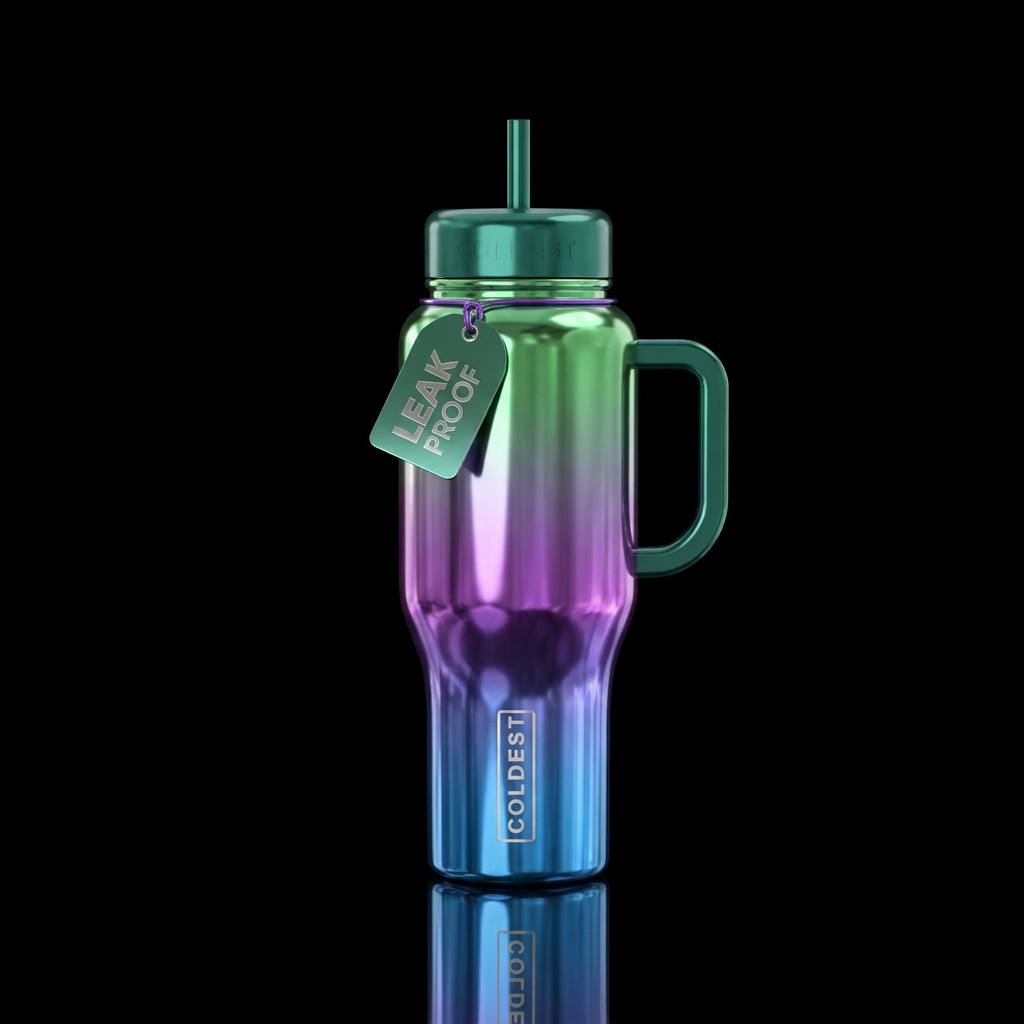 Shiny metallic green shiny metallic purple shiny m... water bottle design