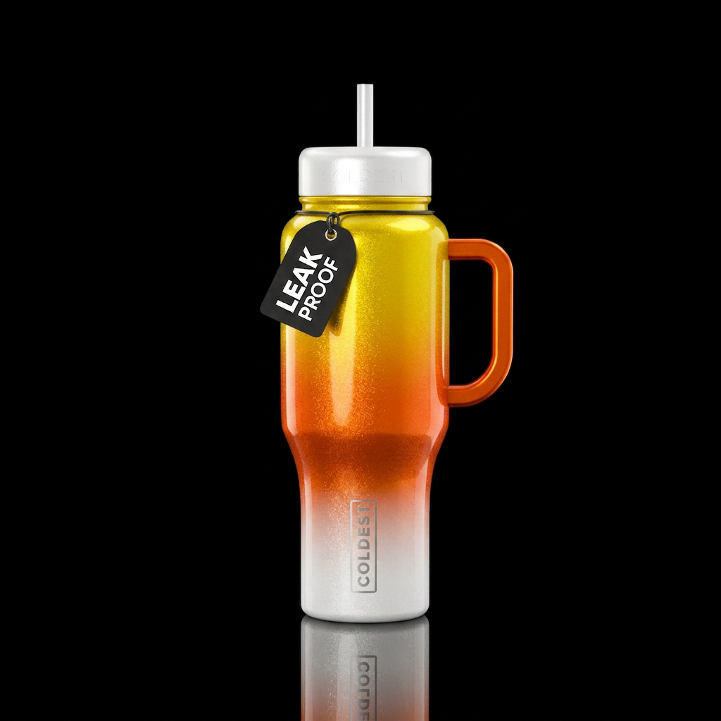 Candy corn inbued ombre shiny metallic sparkly, vi... water bottle design