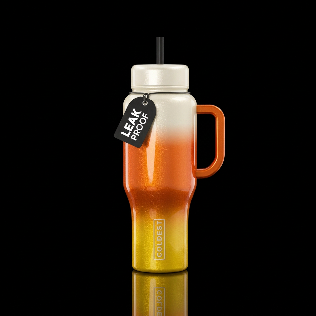 Candy corn inbued ombre shiny metallic sparkly, vi... water bottle design