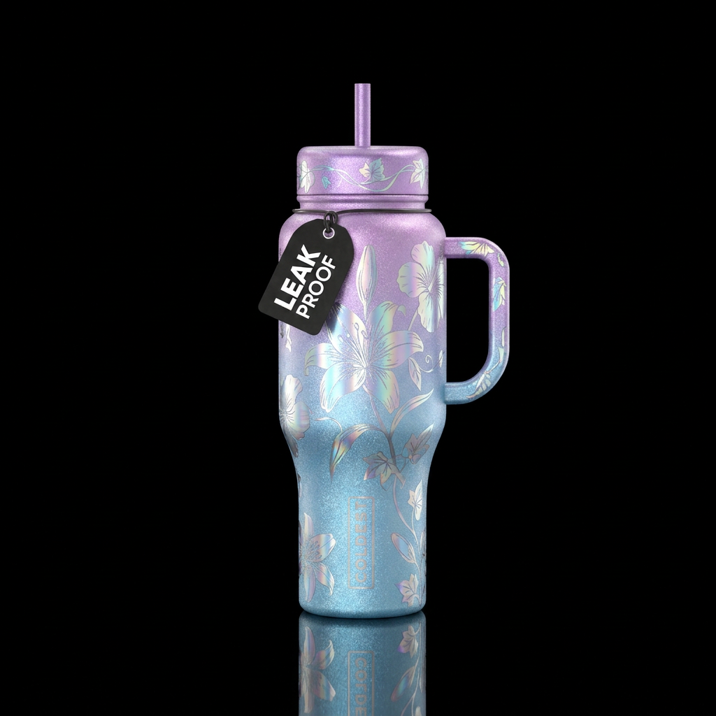 Sparkly metallic light blue and metallic sparkly l... water bottle design