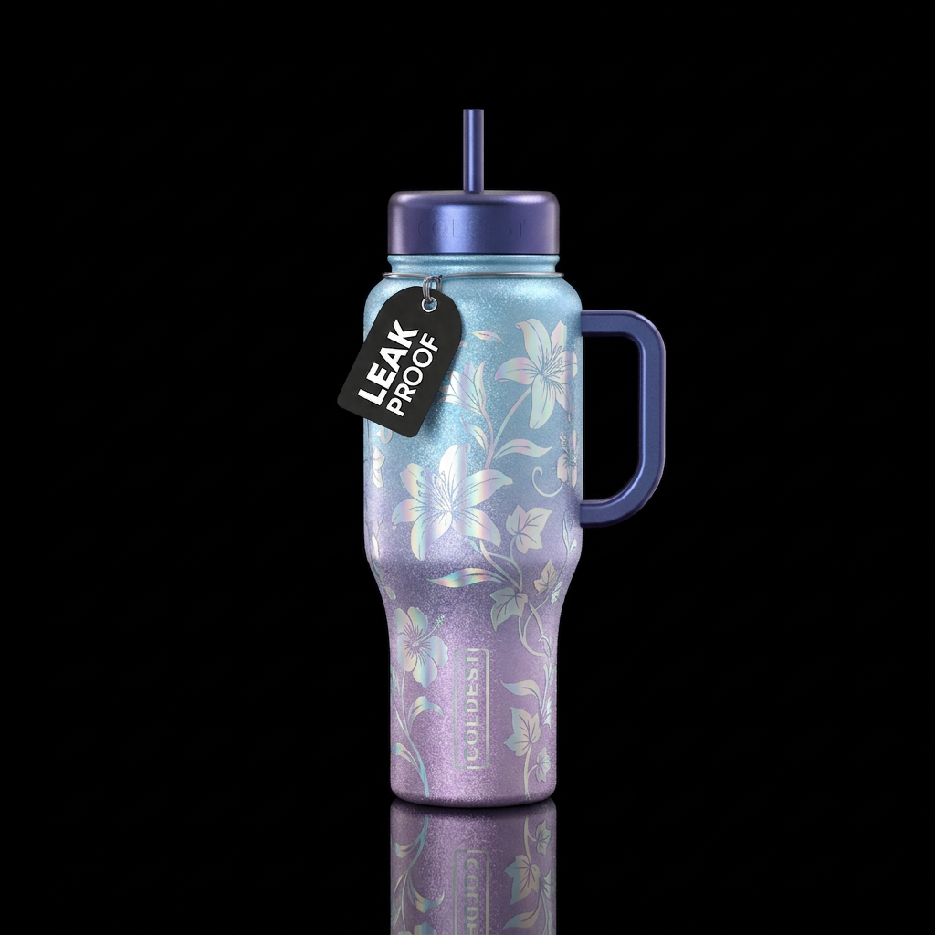 Sparkly metallic light blue and metallic sparkly l... water bottle design