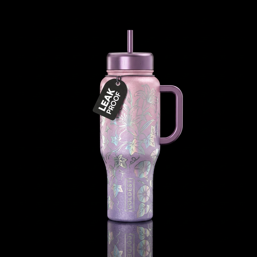 Sparkly metallic light pink and metallic sparkly l... water bottle design