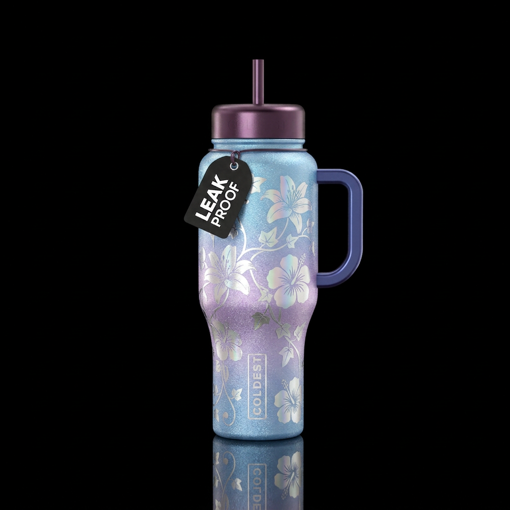 Sparkly metallic light blue and metallic sparkly l... water bottle design