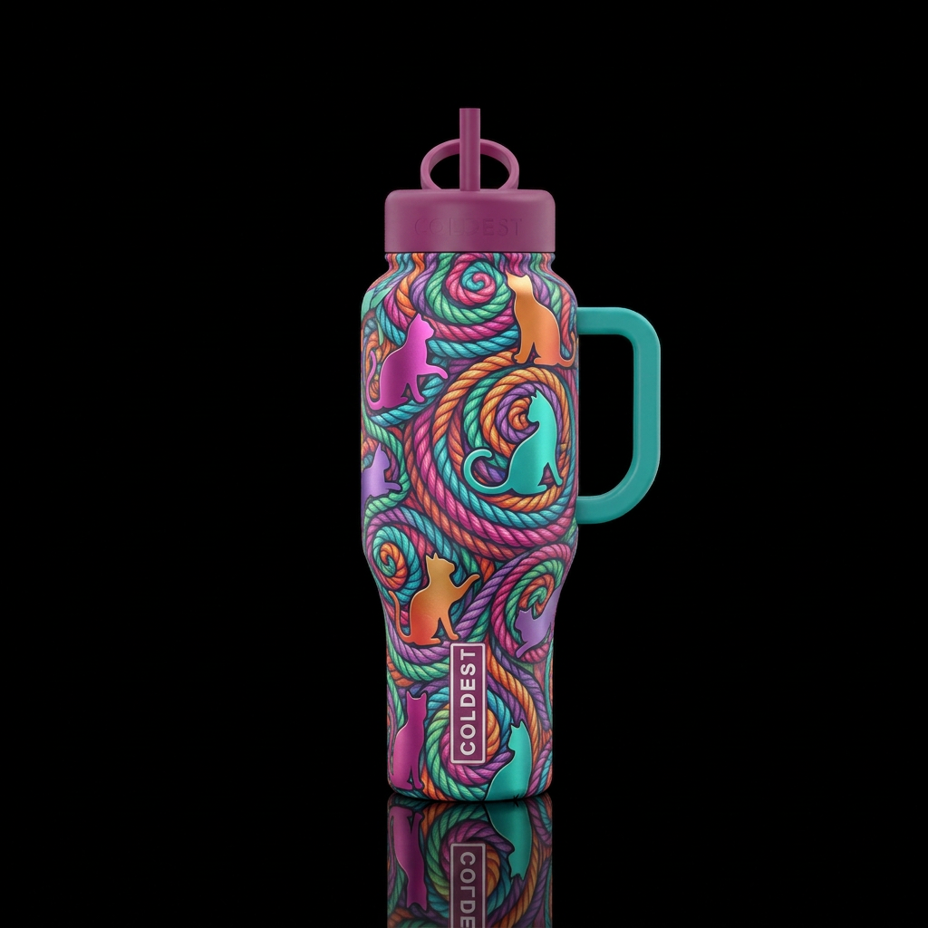 Whimsical dreamy bright colorful braided ropes swi... water bottle design