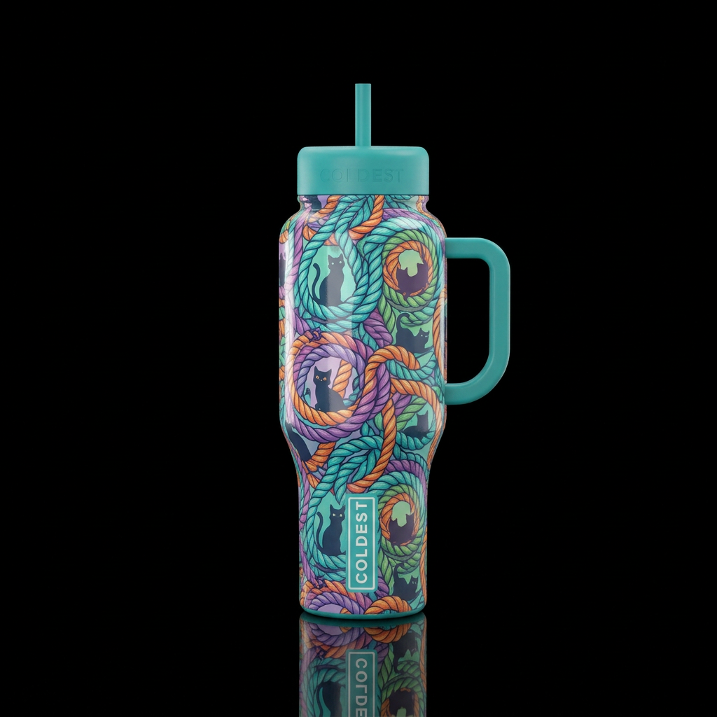 Whimsical dreamy bright colorful braided ropes swi... water bottle design