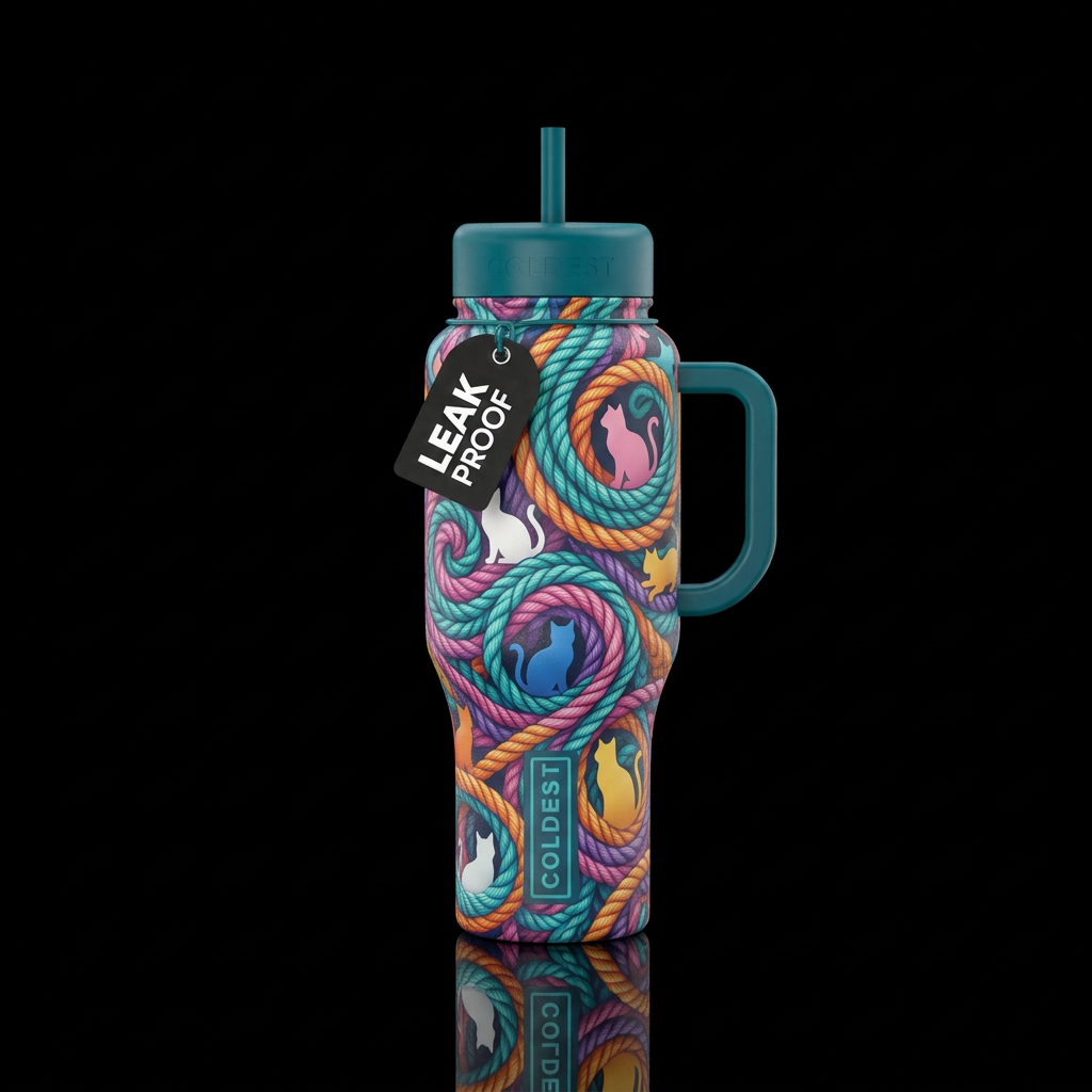 Whimsical dreamy bright colorful braided ropes swi... water bottle design