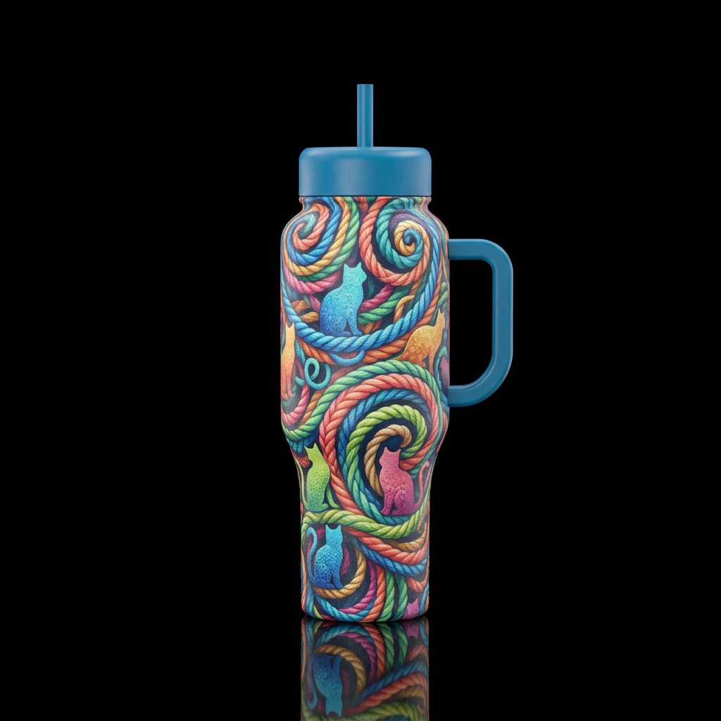 Whimsical dreamy bright colorful braided ropes swi... water bottle design