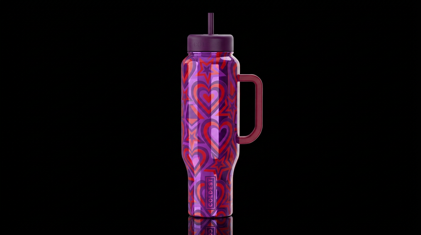 Asymmetrical geometric all purples and reds colors... water bottle design
